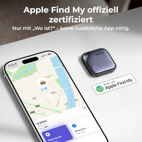 UGREEN FineTrack (1er Pack) Tracker kompatibel mit Apple Find My (nur iOS)
