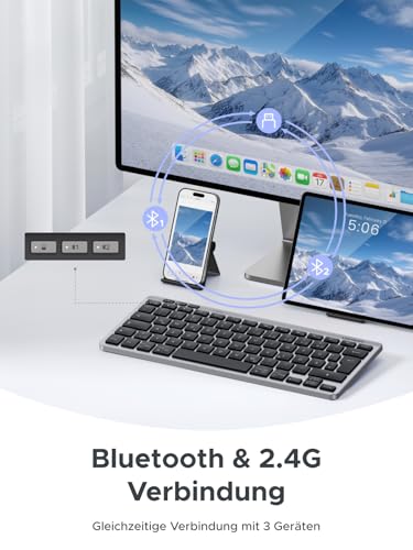 UGREEN Bluetooth Tastatur Kabellos Mini Tastatur (BT5.3+2.4G)