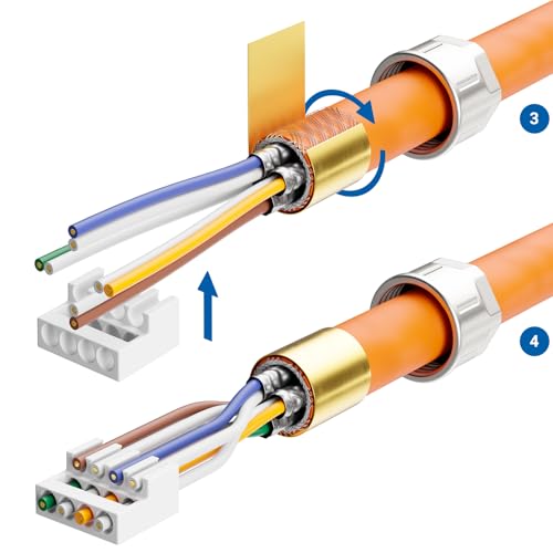 deleyCON CAT 6a Netzwerkstecker 90° Winkel RJ45 10 Gbit/s, 1 Stück | Werkzeuglos, geschirmt, für starre Verlegekabel, Rohkabel, Steckverbinder RJ45 Ethernet LAN DSL Patchkabel