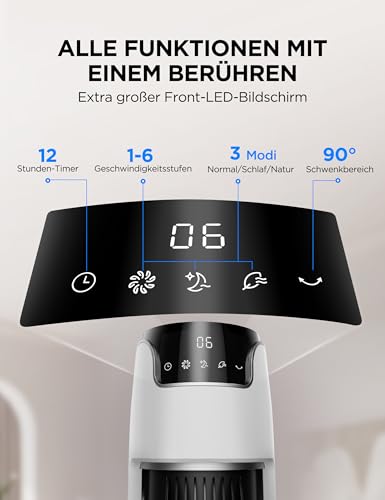 Midea FZ10-16AR Column Fan with Remote Control | 4 Modi, 3 Geschwindigkeiten, Oszillation, 12H Timer, Leiser Betrieb, Schwarz