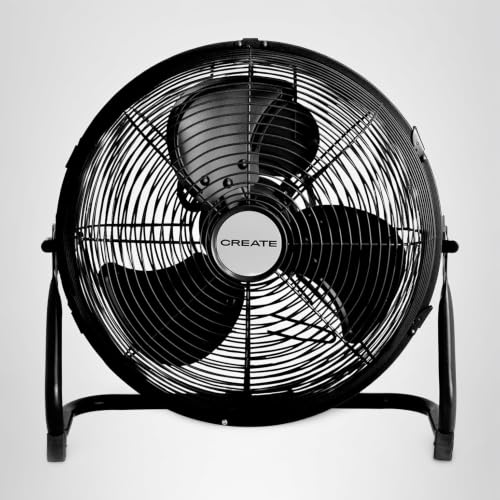 CREATE / AIR FLOOR RETRO/Industrieller Bodenventilator/Schwarzer Ventilator, 12 Zoll, starker Luftstrom, 3 Geschwindigkeiten, leise, leicht, rutschfeste Standfüße