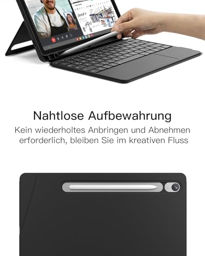 Inateck Hülle mit Tastatur Samsung Tab S10/S9, abnehmbar | Kompatibel mit Tab S10 Lite/S10 FE/S9 FE 10,9"/S9 11", Bluetooth-Tastatur mit Touchpad, Hoch/Quer, Stiftfach, N0064,Schwarz