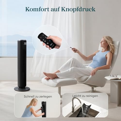 Levoit extrem leiser Turmventilator mit Schlafmodus, Mattschwarz, Höhe 92cm