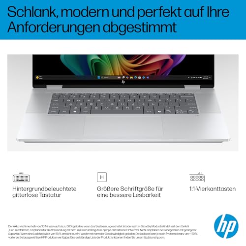 HP OmniBook X Flip, 16" 3K, Intel Core Ultra 7, 32GB RAM, 1TB SSD | Copilot+ Premium 2-in-1 Laptop mit großem 3K-Touchdisplay für Kreativarbeit, Business und Multitasking, QWERTZ, Silber