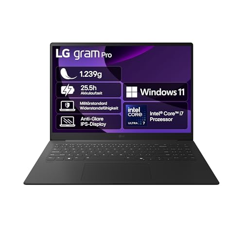 LG gram Pro 16 16Z90TS-G.AU8CG (16 Zoll) IPS Notebook, Intel Core Ultra 7 258V, Intel Arc 140V, 32GB RAM, 2TB SSD, federleicht (1,239 kg), gram AI, Copilot+ PC, 77 Wh, Thunderbolt 4, Grau