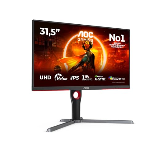AOC Gaming U32G3X - 32 Zoll 4K UHD Monitor, 144Hz, IPS, 1ms GTG, G-Sync kompatibel, Low input Lag, HDR400, Höhenverstellbar (3840 x 2160, HDMI 2.1 / DP 1.4 )
