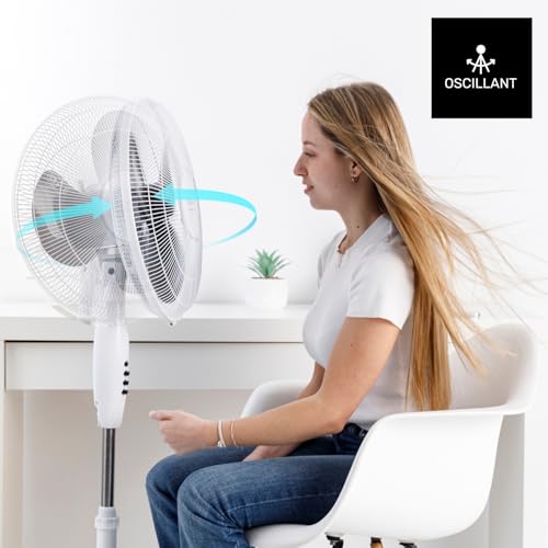 Taurus Greco 16CR Pure Standventilator, 40 W, runder Boden, Oszillationssystem, verstellbare Neigung, 3 Flügel, 3 Geschwindigkeiten, höhenverstellbar 110-125 cm, leicht zu reinigen
