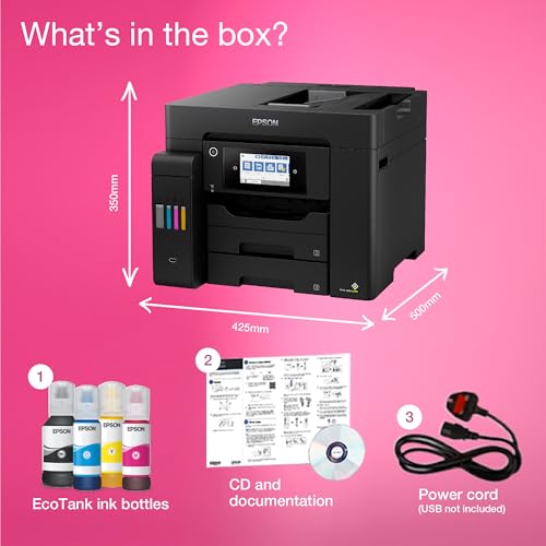 Epson EcoTank ET-5855 Ad inchiostro A4 4800 x 1200 DPI 25 ppm Wi-Fi (Epson EcoTank ET-5855 Colour A4 Multifuncion Printer. Up to 25ppmipm. Print/Copy/Scan. Duplex Print up to 7,500 pages in black and