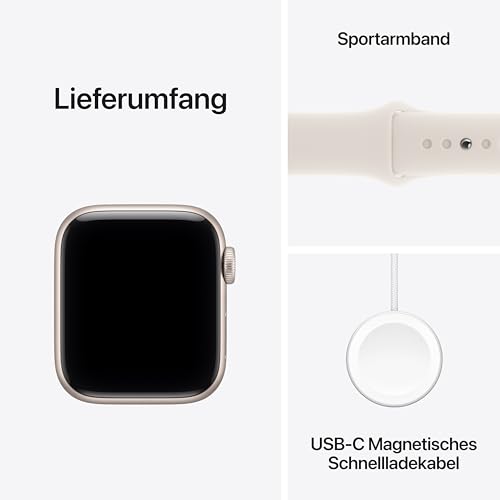 Apple Watch SE 3 GPS 40 mm Smartwatch mit Aluminiumgehäuse in Polarstern und Sportarmband in Polarstern (S/M). Fitness‑ und Schlaftracker, Herzfrequenzmesser, Always-On Display, Wasserschutz