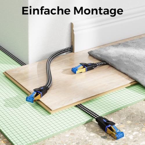 deleyCON 3,0m CAT 8 Flach Netzwerkkabel Nylon RJ45 40 Gbit/s - Schwarz