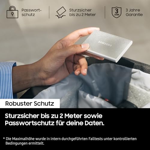 Samsung Portable SSD T7 Resurrected 1 TB, Externe Festplatte, USB 3.2 Gen.2 Highspeed Speicher, Externe SSD für iPhone 17, Mac, PC, Android-Geräte & Gaming-Konsolen, Metallic-Silber, MU-PD1T0G/WW