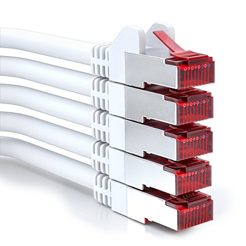deleyCON 0,5m CAT6 Patchkabel RJ45 S/FTP PIMF, 5 Stück - Weiß