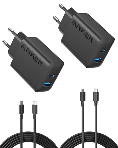 Anker 20W USB C Ladegerät, Netzteil USB C, PD Schnellladegerät Doppelpack | 2-Port Schnellladen für iPhone 17/16/15 Serie, Galaxy, iPad und mehr, inkl. 150cm USB-C Kabel