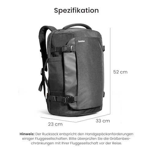 tomtoc 40L Reiserucksack TSA Freundlich Handgepäck Rucksack Travel Backpack | Groß Rucksack für 15,6-17 Zoll Laptop, Flug Genehmigt Bordgepäck Spritzwassergeschützt Kabinenrucksack für Reise Weekender