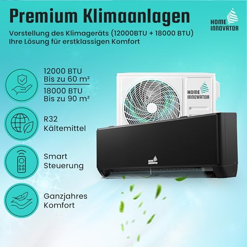Homeinnovator Quick Connect 12000 BTU Split Klimaanlage und Heizung – energieeffiziente 230V-Klimaanlage mit komplettem Installationssatz – Inverter-Klimaanlage