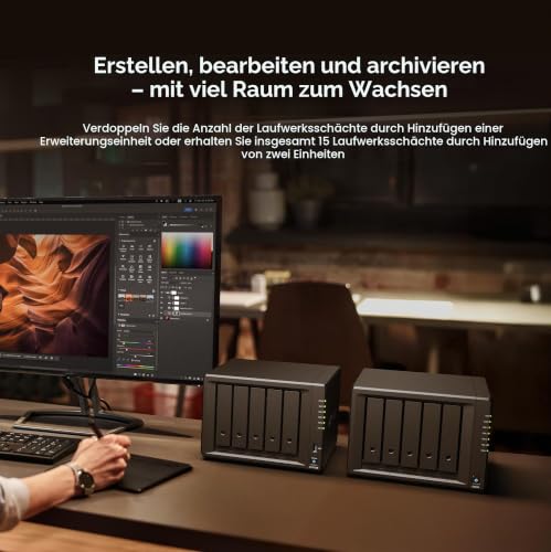 Synology Erweiterbares NAS-Kit mit 5 Schächten, DS1525+ AMD RyzenCPU mit 8 GB Speicher, 2,5 GbE Standardbenutzer, inländischer autorisierter Händler, Field Lake, Telefonunterstützung, DiskStation