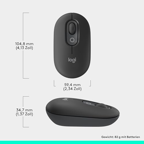 Logitech POP Mouse, kompakte und mobile kabellose Bluetooth-Maus | Programmierbare Tasten, leise Klicks, Easy-Switch für bis zu 3 Geräte, Notebook, Tablet, PC - Grafit