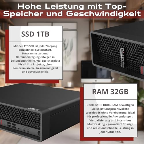 Lenovo PC komplett Büro Professional i7 10700 bis zu 4,80 GHz -32 GB RAM 1 Tera SSD - USB-c -Renoviert Doking Station 10 in 1 Win 11 Pro Office 2024 Pro Garantie 36 Monate