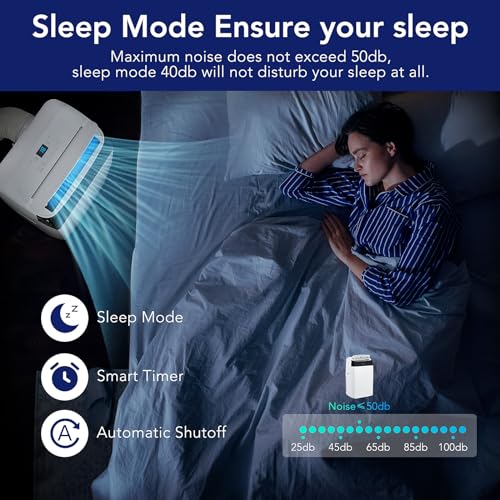 JustSmart Mobile Klimaanlage 12000 BTU, Klimaanlage Mobil mit Abluftschlauch, Kühlung, Belüftung, Entfeuchtung, Follow-Me, Leises 4-in-1 Klimagerät Ideal für Räume bis 51㎡ – Weiß