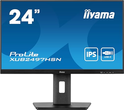 iiyama Prolite XUB2497HSN-B2 60,5cm 23,8" IPS LED-Monitor Full-HD 100Hz HDMI DP-in/Out DaisyChain USB3.2 USB-C Dock 65W LAN Slim-Line Höhenverstellung Pivot Adaptive Sync schwarz