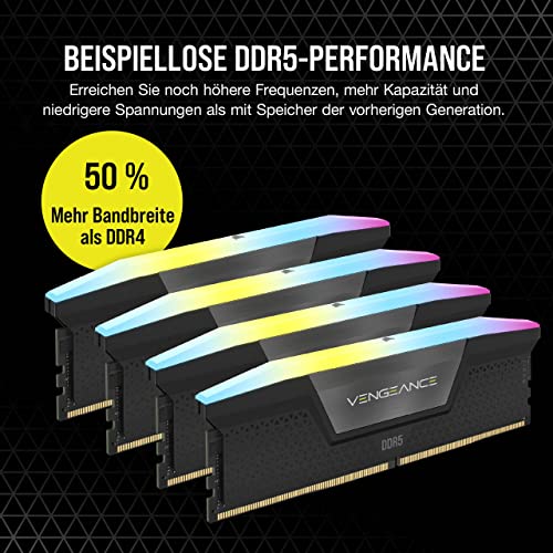 CORSAIR Vengeance RGB DDR5 64GB (2 x 32GB) Bis zu 6400MHz Intel RAM | Arbeitsspeicher für Gaming-PCs, Kompatibel mit Intel XMP 3.0, CL42, Schwarz, CMH64GX5M2B6400C42