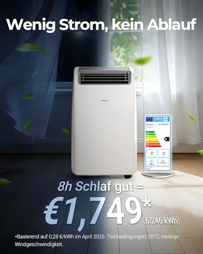 Mobile Klimaanlage 12000 BTU, Klimaanlage Mobil mit Abluftschlauch, Mobiles Klimagerät leise 56dB, mit Timer