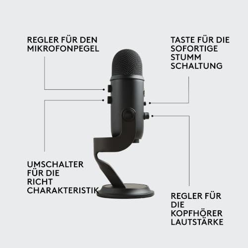 Logitech G Blue Microphones Yeti Mikrofon für Aufnahmen, Gamer USB-Mikrofon | Professionelles Youtube-Mikrofon für Streaming, Podcasting, Gaming, Voiceover, Plug 'n Play auf PC und Mac, PC-Mikrofon