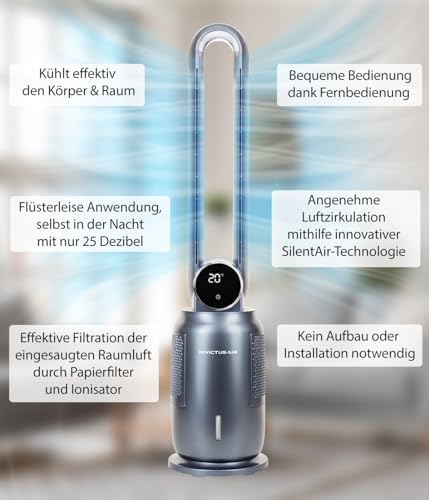 Genius Invictus AIR AC7 Turmventilator 4in1 Luftkühler, LED-Display | 6-teiliges Set, 12h Timer, 12 Geschwindigkeiten, 25 Dezibel, 2 KÃ¼hlakkus, Ionisator, Fernbedienung