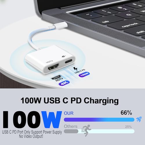 USB-C auf HDTV Adapter, kompatibel mit iPhone 15/16/17, MacBook Pro/Air & iPad Pro (2018–2024), unterstützt TV/Monitor/Projektor, 4K@60Hz, Plug & Play [Apple MFI Zertifiziert]