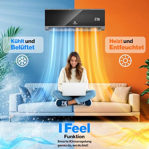 KESSER® Split Klimaanlage Set Quick Connect – WiFi & App Klimagerät mit Heizfunktion & Kühlmodus Wandklimaanlage, mit Kupferleitung 9000 BTU 2,6 kW Kältemittel R32 Inkl. Montagematerial