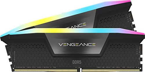CORSAIR Vengeance RGB DDR5 64GB (2 x 32GB) Bis zu 6400MHz Intel RAM | Arbeitsspeicher für Gaming-PCs, Kompatibel mit Intel XMP 3.0, CL42, Schwarz, CMH64GX5M2B6400C42