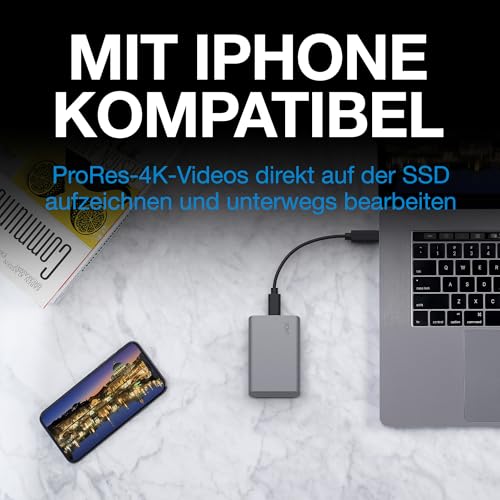 LaCie Mobile SSD Secure 500GB, 10Gbps USB 3.1 Type C, PC Mac iPad & iPhone, Space Grey, Includes Data Rescue Service (STKH500800)