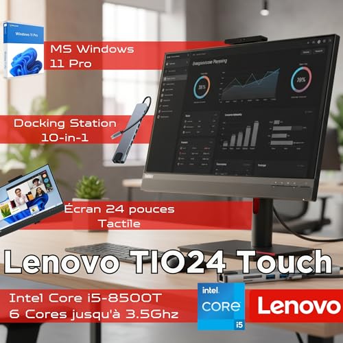 Lenovo All-in-One 24"-Touchscreen, Intel Core i5-8500 (bis zu 3,50 GHz), 16 GB RAM, 512 GB SSD, Windows 11 Pro, Office- und Business-PC, USB-C-Anschluss, 36 Monate Garantie
