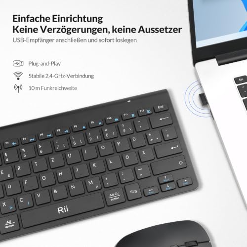Rii Funktastatur mit Maus, Kleine Kabellose Tastatur, QWERTZ DE