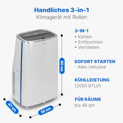 Clatronic® Mobile Klimaanlage mit WiFi-Steuerung | 3in1 Klimaanlage Mobil zum Kühlen, Entfeuchten, Ventilieren | Air Conditioner mit 12000 BTU | Klimaanlage mit Abluftschlauch | Klimagerät CL 3750