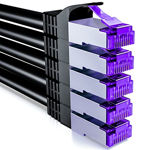 deleyCON 1m CAT7 Netzwerkkabel RJ45 10 Gigabit, 5 Stück - Schwarz | Patchkabel Ethernet Kabel, Kupfer, SFTP PiMF Schirmung, LAN DSL, Switch, Modem, Router, Patchpanel, CAT7 CAT6 CAT5