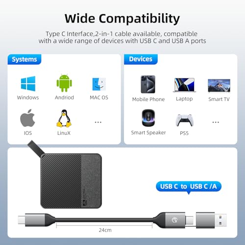 SAN ZANG MASTER Externe Festplatte 2TB,560 MB/s Lesen, 520 MB/s Schreiben,USB 3.2 Gen.1, Festplatte Extern für PC, Smartphone, und Spielekonsolen, S5Plus