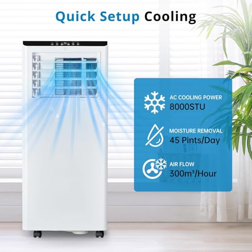 7000 BTU Mobiles Klimagerät mit Abluftschlauch für 30–40 m², leiser 4-in-1 Raumkühler mit Entfeuchtung, Ventilation und Follow-Me, R290, 24h-Timer, Fernbedienung, Fenster-Set, Energieklasse A