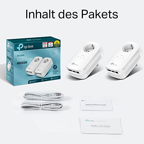 TP-Link Powerline Adapter Set TL-PA8030P KIT(1300Mbit/s Homeplug AV2, 2*2-MIMO, Steckdose, 6 Gigabit Ports, Plug&Play, kompatibel mit allen Powerline Adaptern, ideal für Streaming, energiesparend)weiß