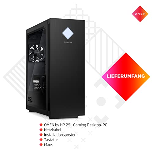HP Omen 25L Gaming Desktop, Intel Core i7-14700F, 16 GB DDR5 RAM, 1 TB SSD, NVIDIA GeForce RTX 4070 (12 GB), Windows 11 Home, Schwarz mit Seitenfenster