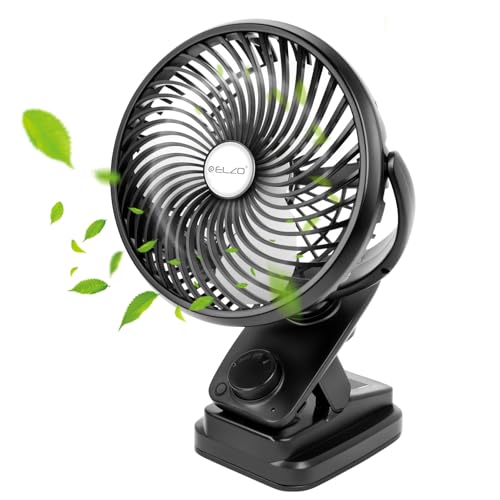 ELZO 20000mAh USB Clip Ventilator, Mini Tischventilator, LED Licht Camping Ventilator, Wiederaufladbarer Automatische Oszillierend Desktop Lüfter, Schreibtischventilator für Zuhause Büro Kinderwagen