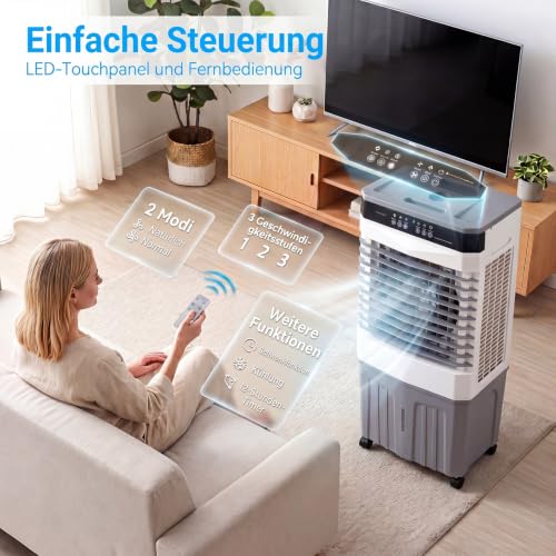 COSTWAY Luftkühler mit Wasserkühlung, mobile Klimaanlage ohne abluftschlauch leise, Kühlventilator mit Wassertank, 12H Timer, 2 Modus, Verdunstungskühler mit Rollen (49 x 31 x 109 cm)
