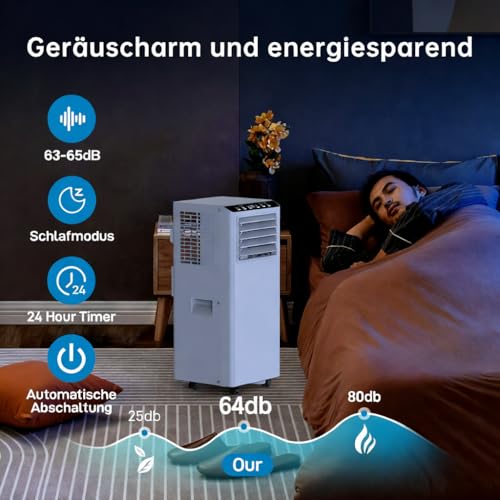 Garvee Mobile Klimaanlage 9000 BTU, klimaanlage mobil leise 64dB, 3-in-1 Klimaanlage mit MobilKühlen+Entfeuchten+Lüften, Fenster-Kit, 24h Timer+Fernbedienung, bis 35 m²