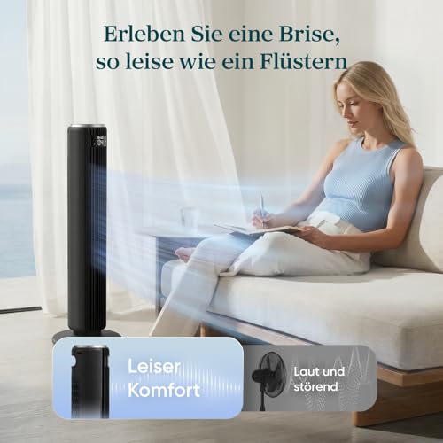 Levoit extrem leiser Turmventilator mit Schlafmodus, Mattschwarz, Höhe 92cm
