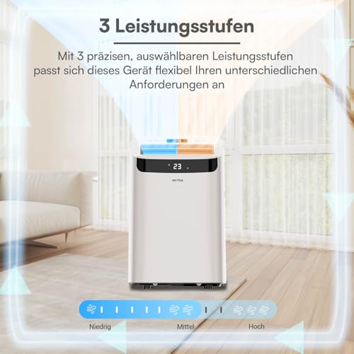 BE COOL mobiles Klimagerät 14000 BTU mit Heizung & WLAN, 4 in 1 Klimaanlage mit Entfeuchter und Ventilator, für Räume bis 48 m², Fernbedienung, Timer, Alexa & Google Assistant, weiß