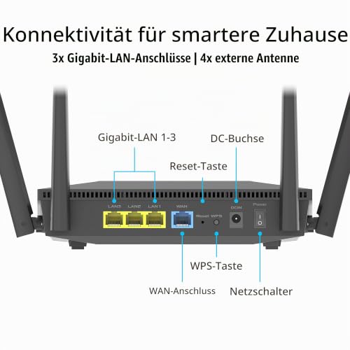 ASUS RT-AX52 AX1800 AiMesh kombinierbarer Router | WiFi 6, 1800 Mbit/s, Instant Guard, integriertes VPN, WPA3