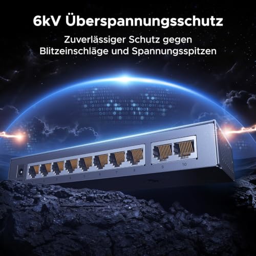 UGREEN 10-Port Gigabit LAN Switch Unmanaged, Metallgehäuse, Plug & Play