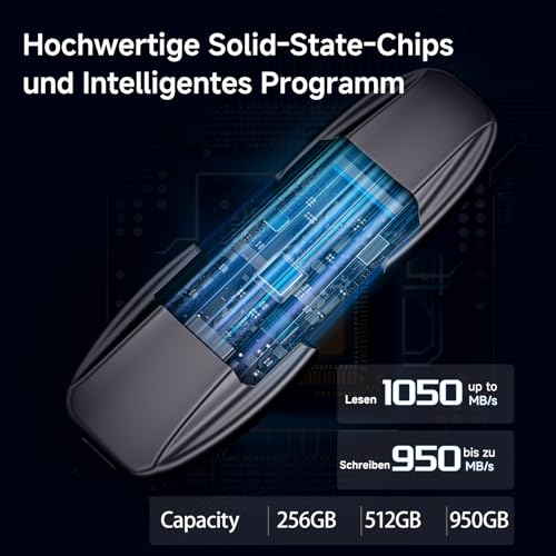 fanxiang 10X schnellere Externe SSD 512GB, bis zu 1050 MB/s, USB-C + USB-A