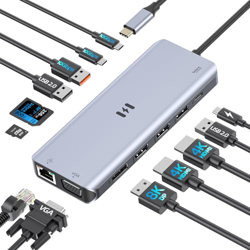 USB C DockingStation 4 Monitore, Dual HDMI DP VGA, für MacBook Dell Hp
