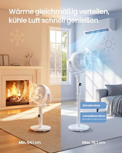 SONGMICS Standventilator, leise 20 dB, mit Fernbedienung, höhenverstellbar | Luftzirkulator, 120° und 135° Oszillation, 15 Geschwindigkeiten, 15 Std. Timer, wolkenweiß, ISLAND Kollektion XFC002W1EU